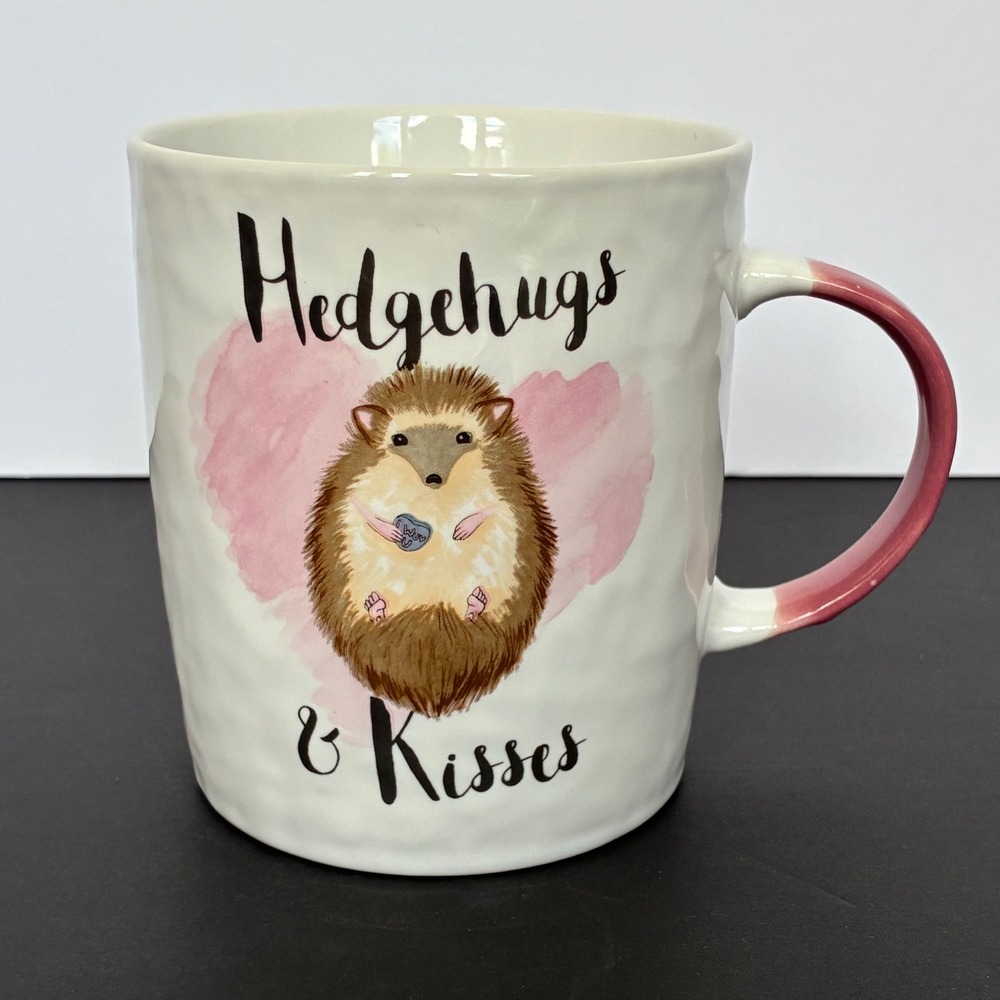 Hedgehugs & Kisses Mug Pink Heart Ceramic Hedgehog Cottage Whimsical Valentine's